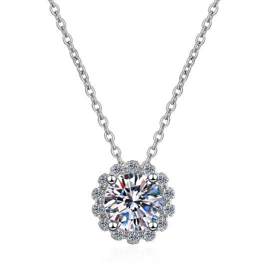 EMILIA Round Brilliant Cut Moissanite Diamond 18k White Gold Plated Necklace