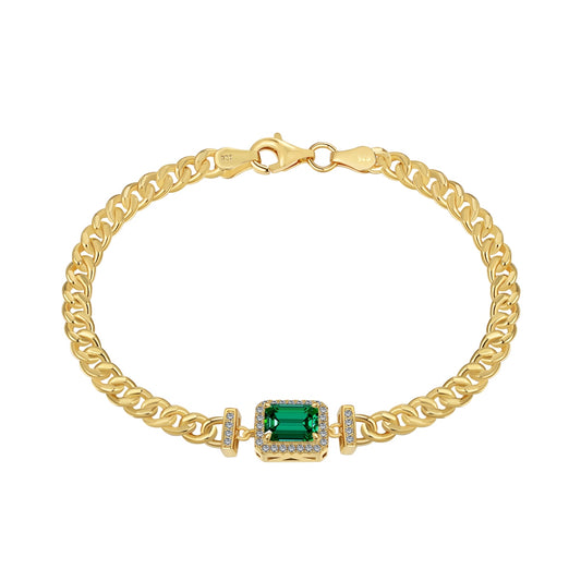 LEONOR Emerald Green Stone 18K Gold Plated Chain Bracelet