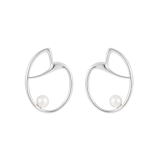 MARINA Freshwater Pearl Silver Loop Earrings